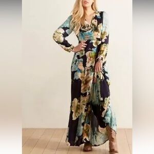 ANTHROPOLOGIE x THE ODELLS - Simone XS long sleeve maxi wrap dress with belt
